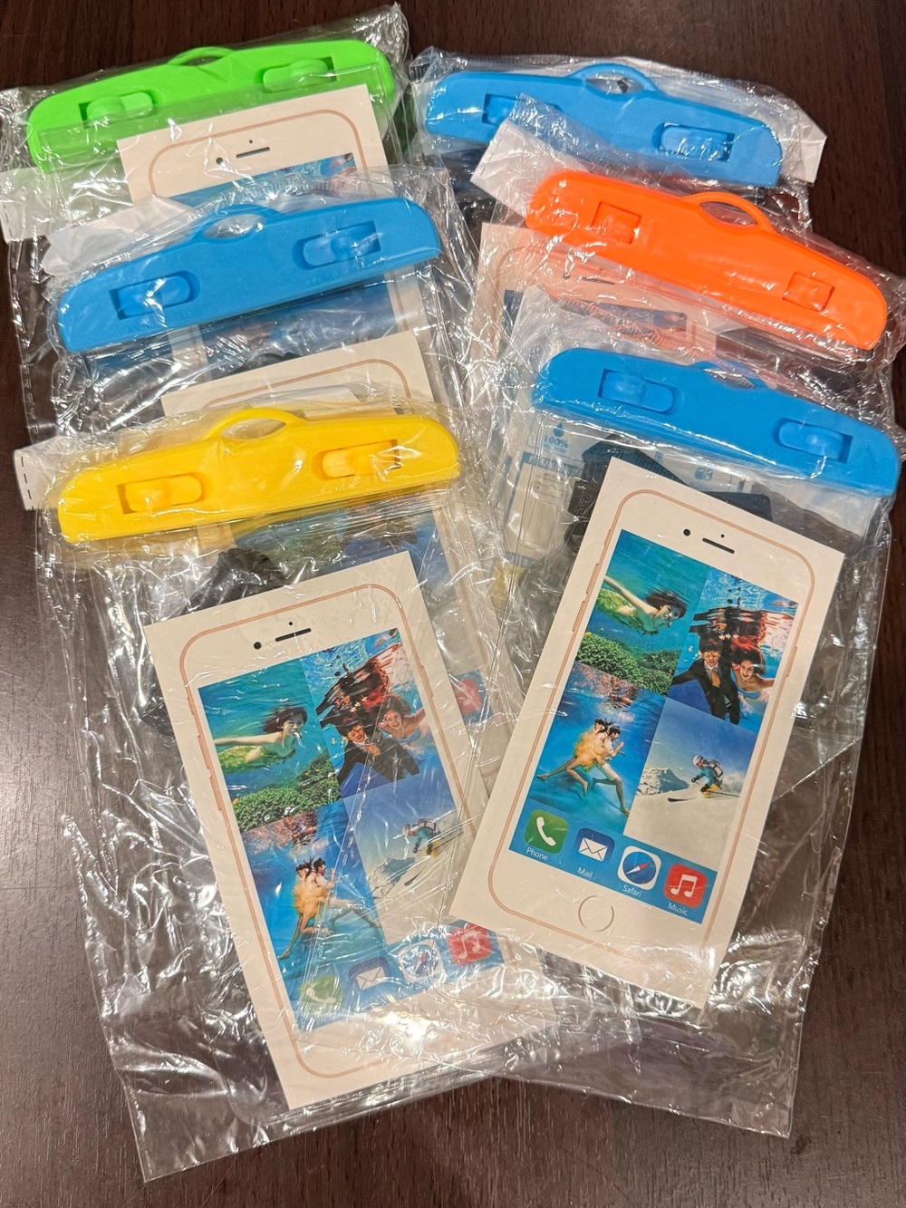 6 pk Universal Waterproof Phone Pouches w/Color Clip (Blue,Orange,Yellow,Green)
